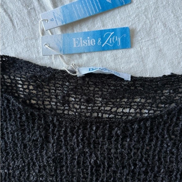 Elsie and Zoey Black Open Knit Sweater coastal boho Cottagecore OS - Picture 10 of 12